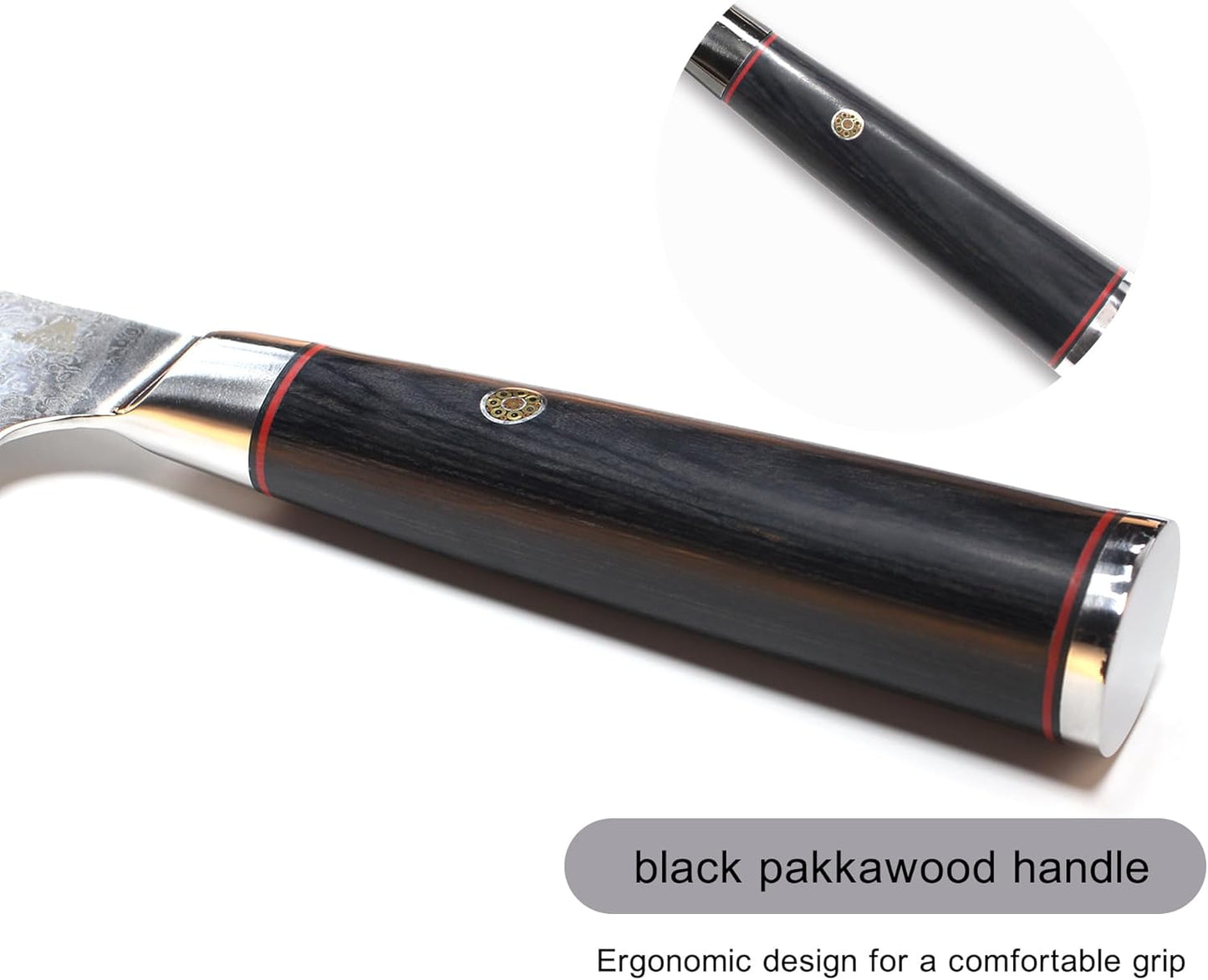7.5" Japanese Gyuto Chef Knife With Pakkawood Handle | 9Cr18MoV High Carbon Stainless Steel, Sharp Blade, Damascus Finish, Gift Box Included