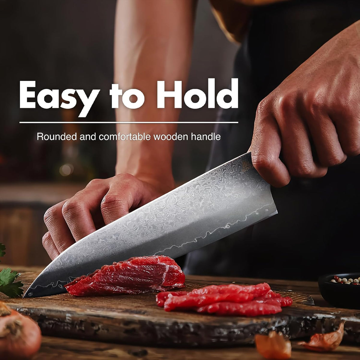 7.5" Japanese Gyuto Chef Knife With Pakkawood Handle | 9Cr18MoV High Carbon Stainless Steel, Sharp Blade, Damascus Finish, Gift Box Included