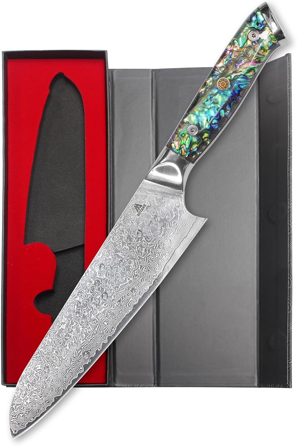 7.5" Japanese Gyuto Chef Knife With Pakkawood Handle | 9Cr18MoV High Carbon Stainless Steel, Sharp Blade, Damascus Finish, Gift Box Included