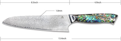 7.5" Japanese Gyuto Chef Knife With Pakkawood Handle | 9Cr18MoV High Carbon Stainless Steel, Sharp Blade, Damascus Finish, Gift Box Included