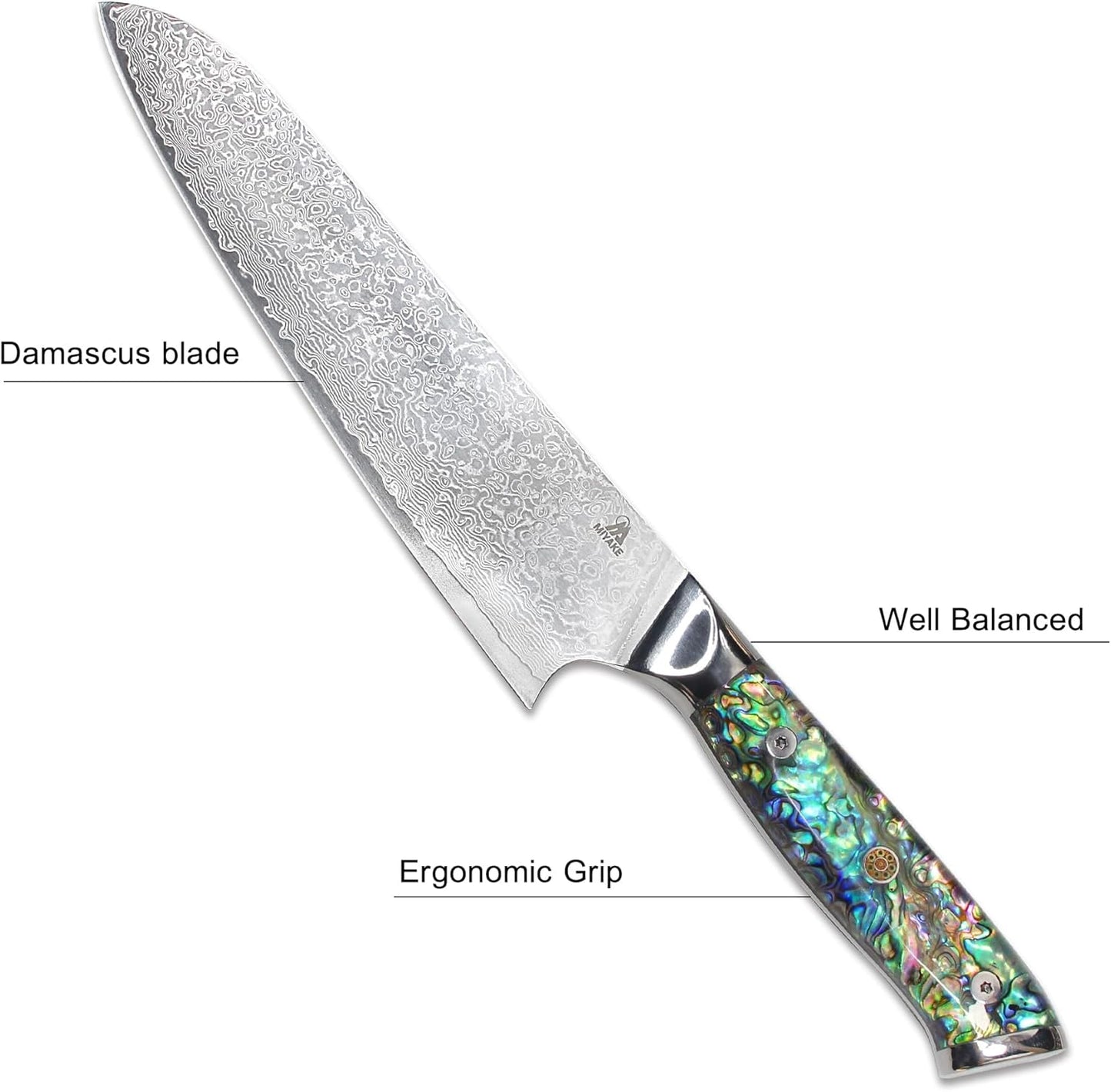 7.5" Japanese Gyuto Chef Knife With Pakkawood Handle | 9Cr18MoV High Carbon Stainless Steel, Sharp Blade, Damascus Finish, Gift Box Included