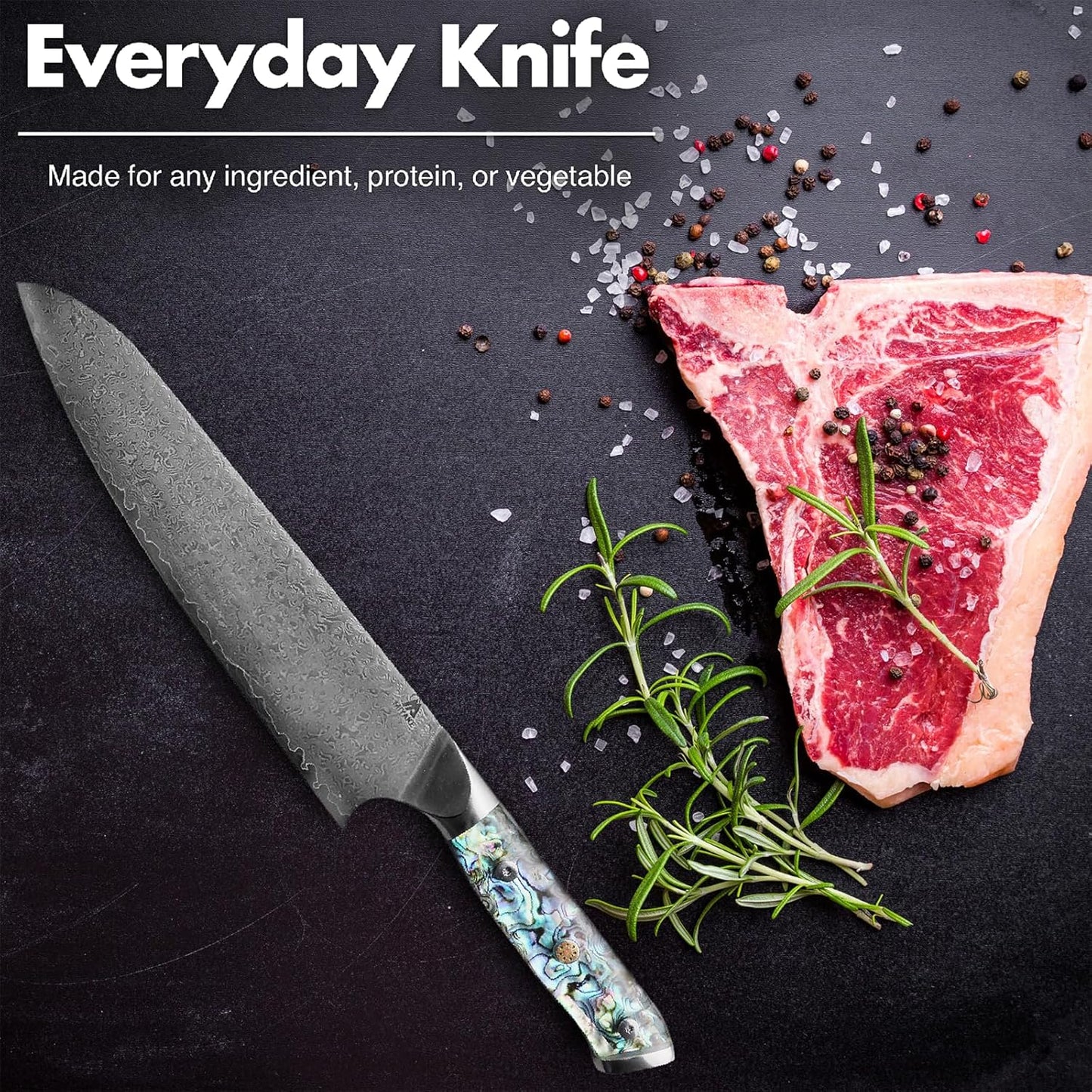 7.5" Japanese Gyuto Chef Knife With Pakkawood Handle | 9Cr18MoV High Carbon Stainless Steel, Sharp Blade, Damascus Finish, Gift Box Included