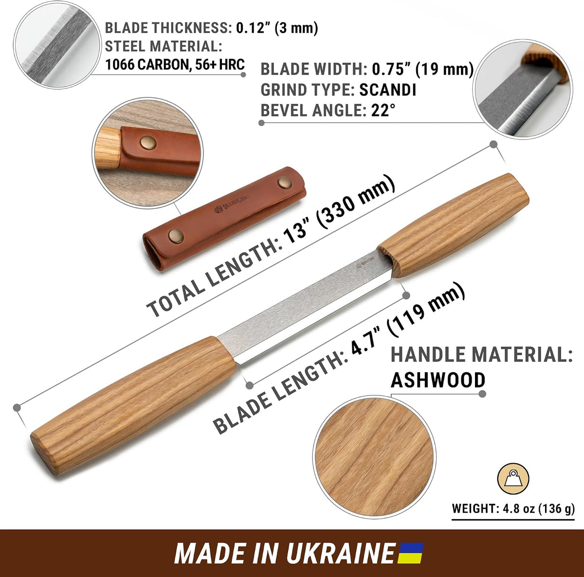Draw Knife Woodworking Tool 4.3"- Drawknife Wood Carving Knife with Leather Sheath DK2s - Whittling Knives for Shaping, Detailing, Spoon Carving - Whittling Tools