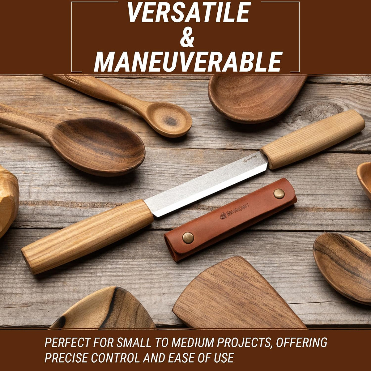 Draw Knife Woodworking Tool 4.3"- Drawknife Wood Carving Knife with Leather Sheath DK2s - Whittling Knives for Shaping, Detailing, Spoon Carving - Whittling Tools