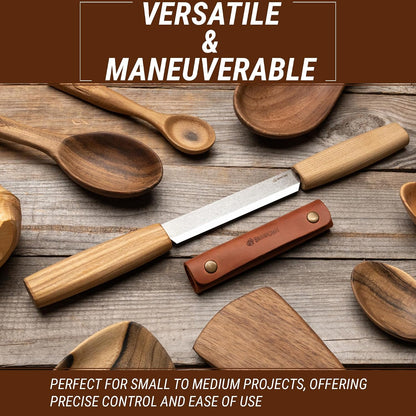 Draw Knife Woodworking Tool 4.3"- Drawknife Wood Carving Knife with Leather Sheath DK2s - Whittling Knives for Shaping, Detailing, Spoon Carving - Whittling Tools