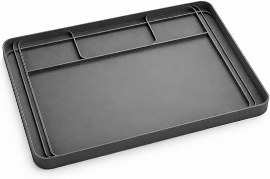 Under Sink Mat for Kitchen Waterproof, 34x22 Inches with Smaller Cut - Flexible Silicone Under Sink Liner, Kitchen Bathroom Cabinet Organizer for Drips Leaks (Grey, 34" L x 22" or Smaller)