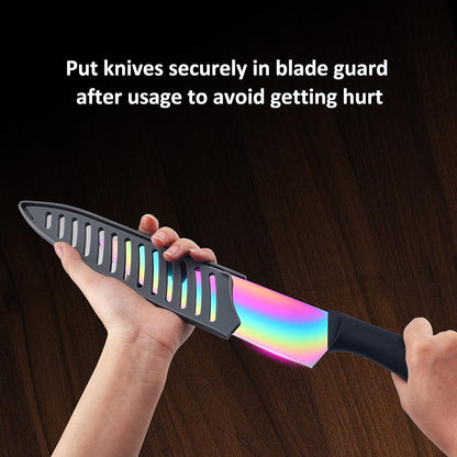 Kitchen Knife Set, KYA37 12-Piece Rainbow Titanium Stainless Steel Boxed Knives Set for Kitchen with Covers, 6 Knives with 6 Blade Guards