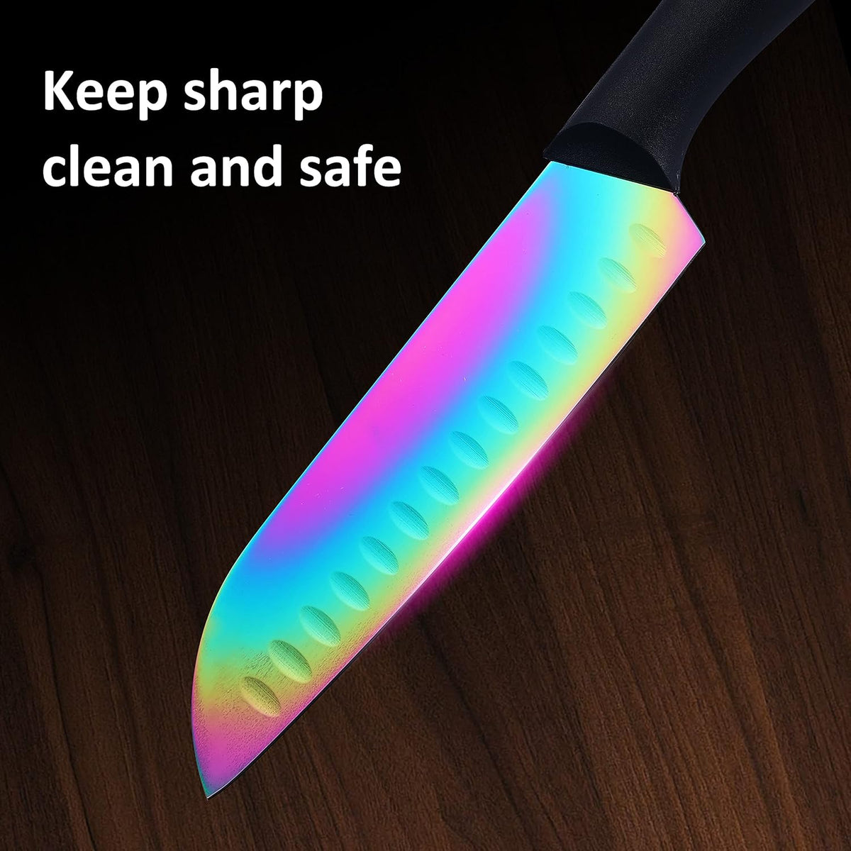 Kitchen Knife Set, KYA37 12-Piece Rainbow Titanium Stainless Steel Boxed Knives Set for Kitchen with Covers, 6 Knives with 6 Blade Guards