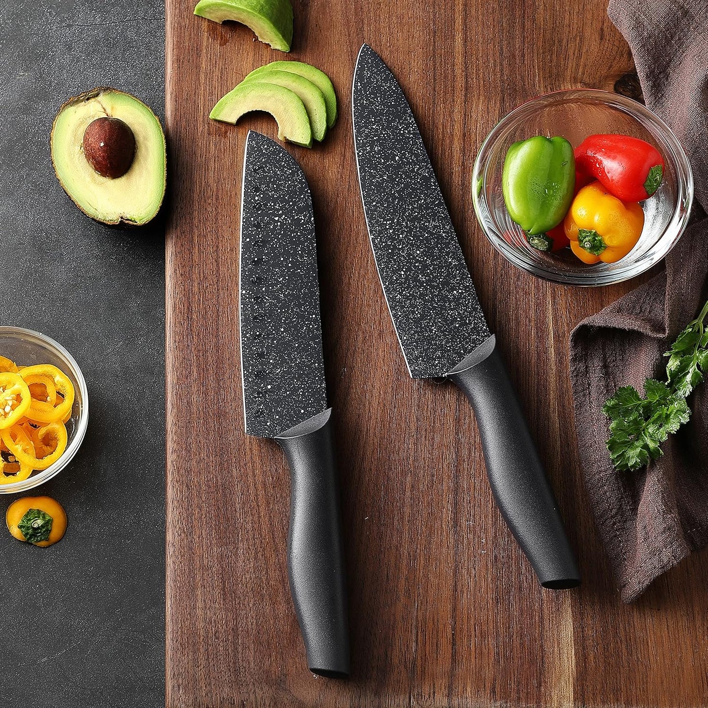 Kitchen Knife Set, KYA37 12-Piece Rainbow Titanium Stainless Steel Boxed Knives Set for Kitchen with Covers, 6 Knives with 6 Blade Guards