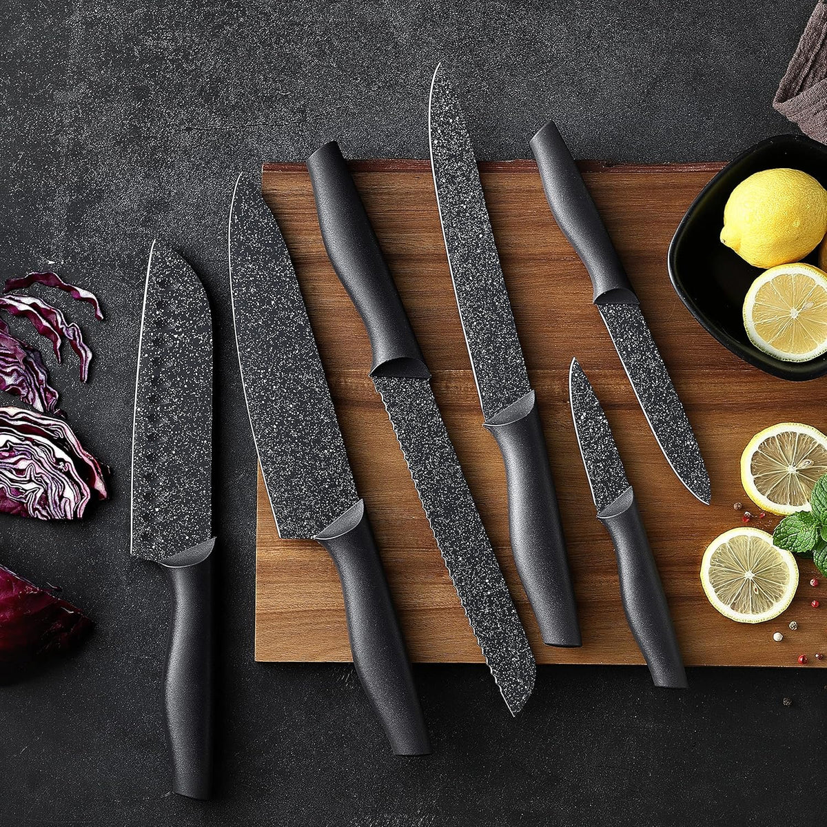 Kitchen Knife Set, KYA37 12-Piece Rainbow Titanium Stainless Steel Boxed Knives Set for Kitchen with Covers, 6 Knives with 6 Blade Guards