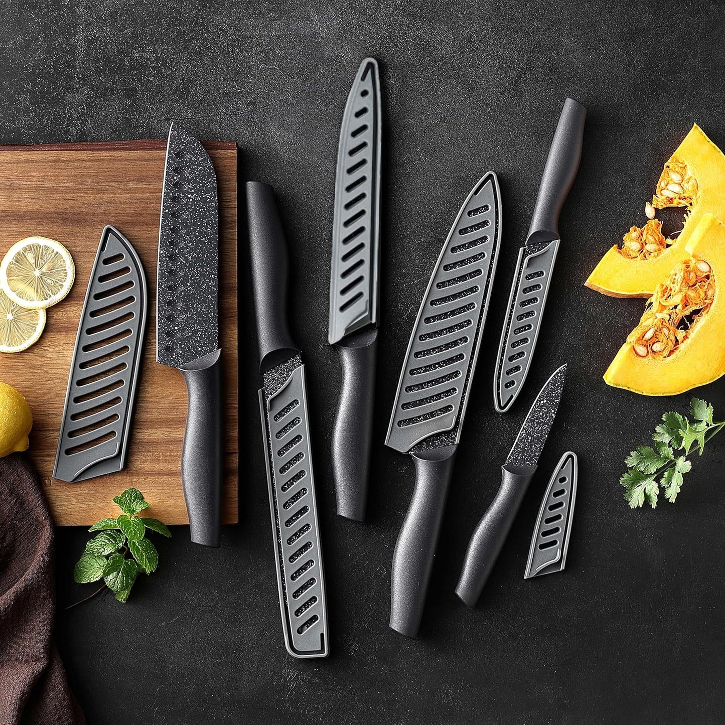 Kitchen Knife Set, KYA37 12-Piece Rainbow Titanium Stainless Steel Boxed Knives Set for Kitchen with Covers, 6 Knives with 6 Blade Guards