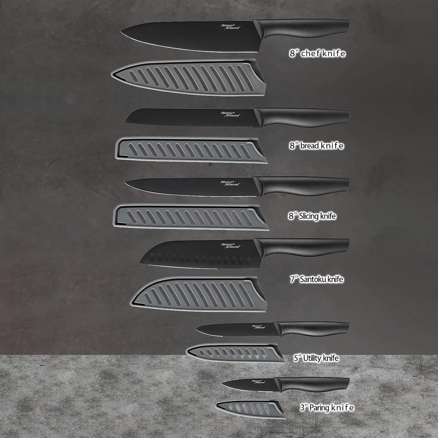 Kitchen Knife Set, KYA37 12-Piece Rainbow Titanium Stainless Steel Boxed Knives Set for Kitchen with Covers, 6 Knives with 6 Blade Guards