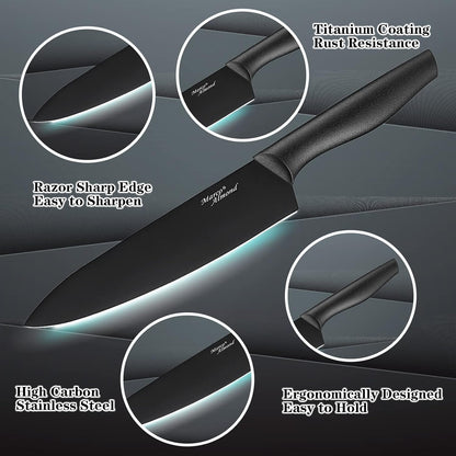Kitchen Knife Set, KYA37 12-Piece Rainbow Titanium Stainless Steel Boxed Knives Set for Kitchen with Covers, 6 Knives with 6 Blade Guards