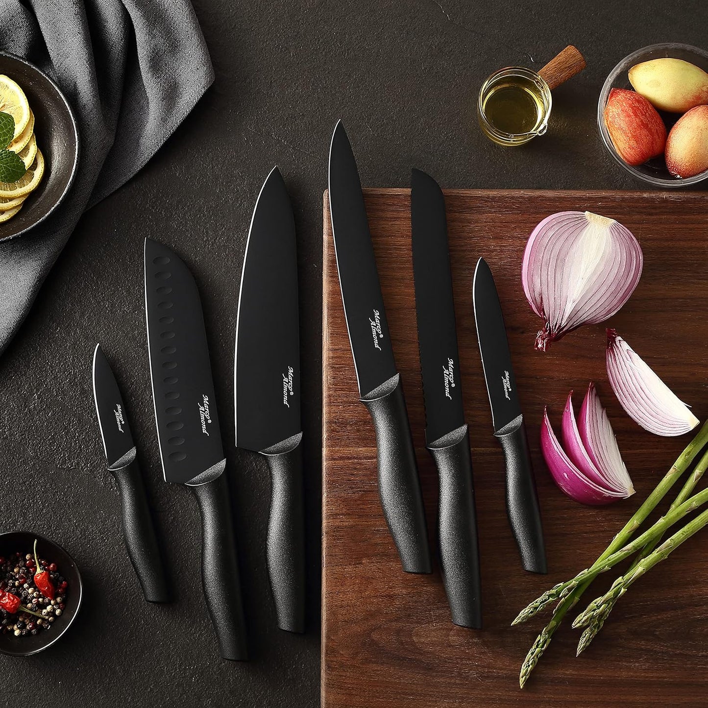 Kitchen Knife Set, KYA37 12-Piece Rainbow Titanium Stainless Steel Boxed Knives Set for Kitchen with Covers, 6 Knives with 6 Blade Guards