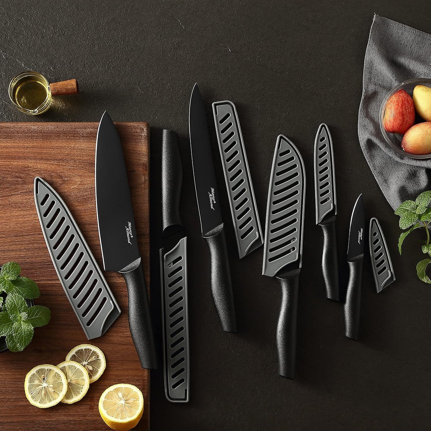 Kitchen Knife Set, KYA37 12-Piece Rainbow Titanium Stainless Steel Boxed Knives Set for Kitchen with Covers, 6 Knives with 6 Blade Guards