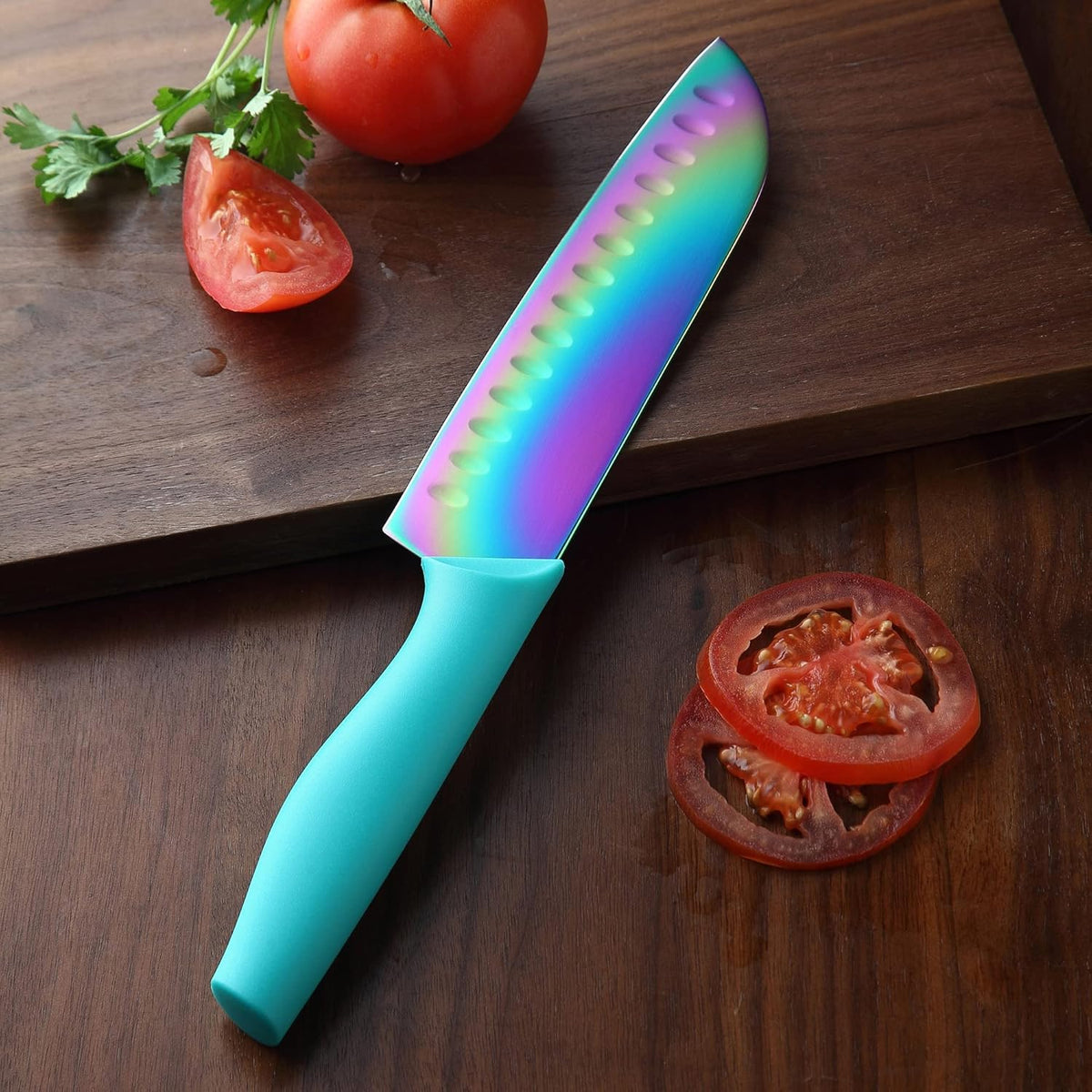 Kitchen Knife Set, KYA37 12-Piece Rainbow Titanium Stainless Steel Boxed Knives Set for Kitchen with Covers, 6 Knives with 6 Blade Guards