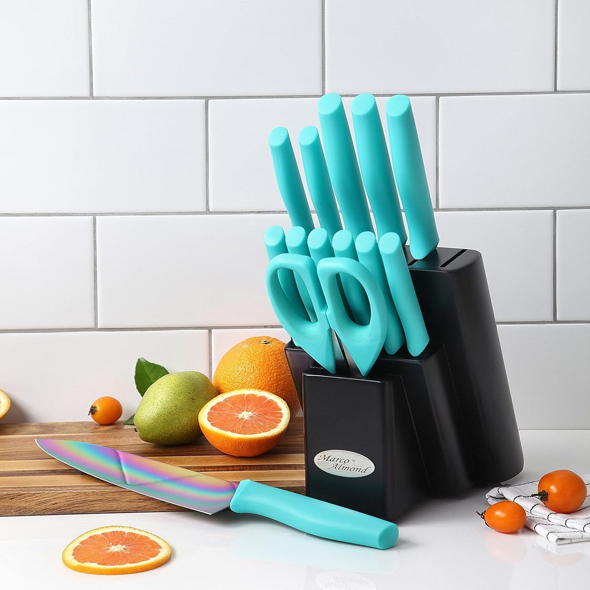 Kitchen Knife Set, KYA37 12-Piece Rainbow Titanium Stainless Steel Boxed Knives Set for Kitchen with Covers, 6 Knives with 6 Blade Guards