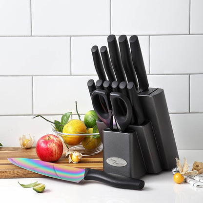 Kitchen Knife Set, KYA37 12-Piece Rainbow Titanium Stainless Steel Boxed Knives Set for Kitchen with Covers, 6 Knives with 6 Blade Guards