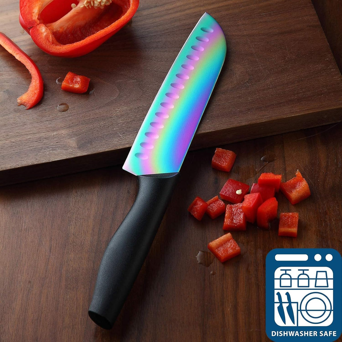 Kitchen Knife Set, KYA37 12-Piece Rainbow Titanium Stainless Steel Boxed Knives Set for Kitchen with Covers, 6 Knives with 6 Blade Guards