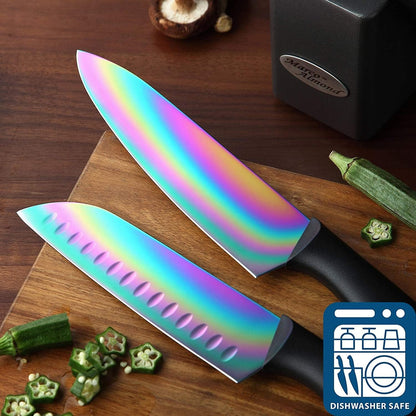 Kitchen Knife Set, KYA37 12-Piece Rainbow Titanium Stainless Steel Boxed Knives Set for Kitchen with Covers, 6 Knives with 6 Blade Guards