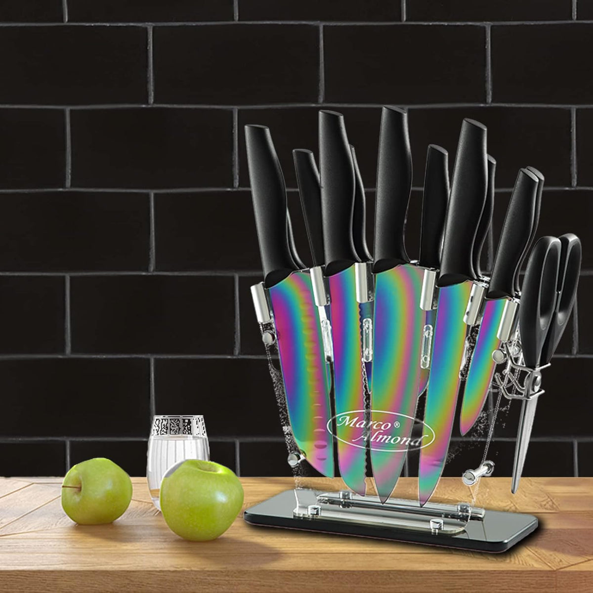 Kitchen Knife Set, KYA37 12-Piece Rainbow Titanium Stainless Steel Boxed Knives Set for Kitchen with Covers, 6 Knives with 6 Blade Guards