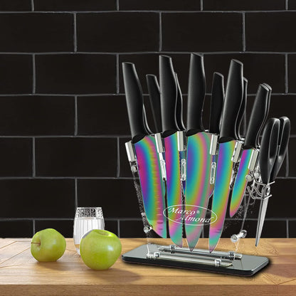 Kitchen Knife Set, KYA37 12-Piece Rainbow Titanium Stainless Steel Boxed Knives Set for Kitchen with Covers, 6 Knives with 6 Blade Guards