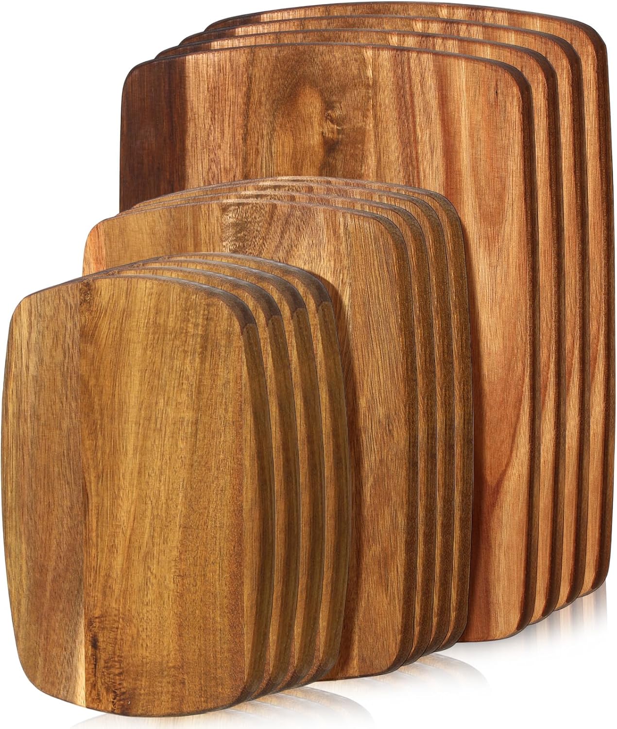 12 Pcs Thick Acacia Wood Cutting Boards for Kitchen Reversible Wooden Chopping Board Set Double Sided Charcuterie Boards for Meat Cheese Meal Supplies(3 Sizes)