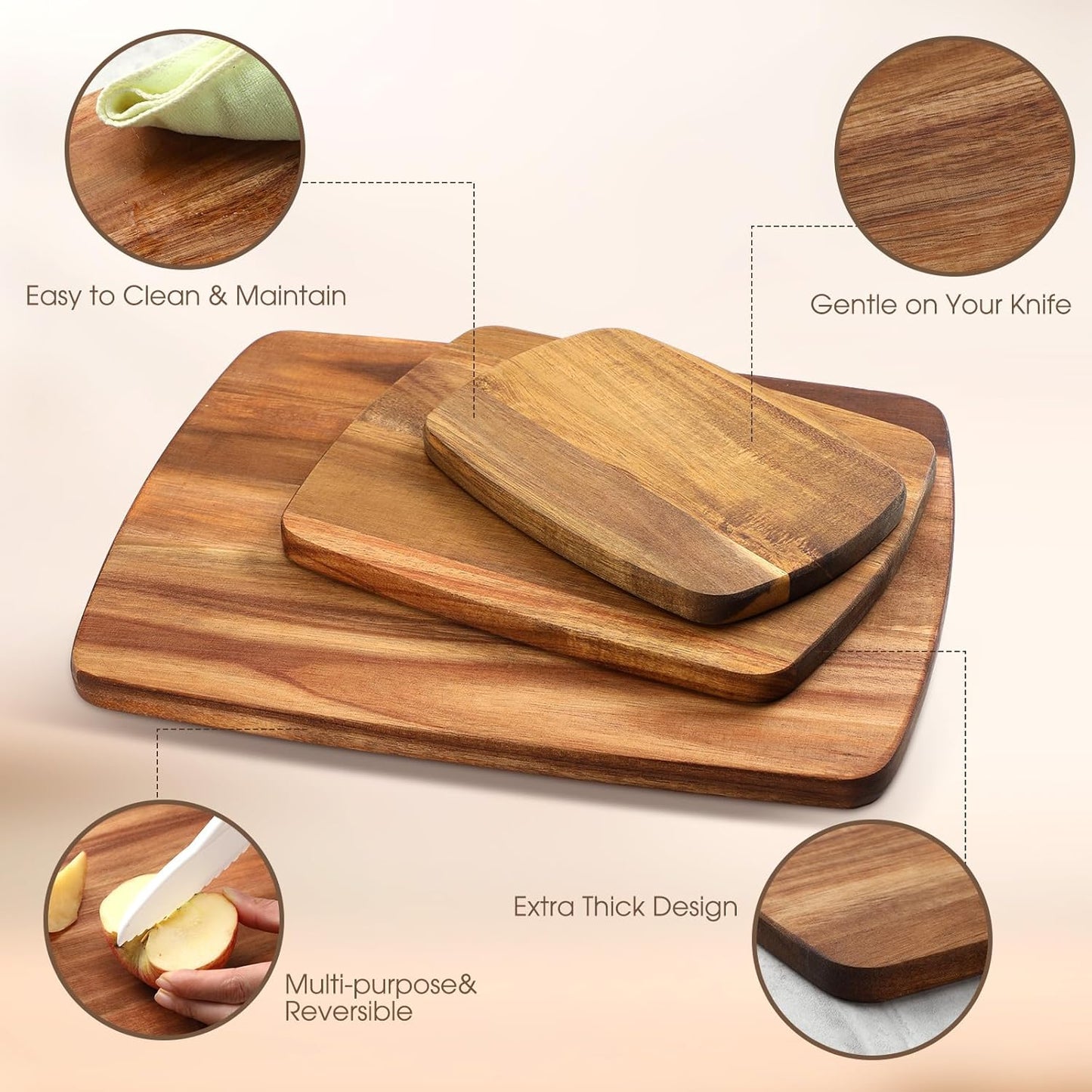 12 Pcs Thick Acacia Wood Cutting Boards for Kitchen Reversible Wooden Chopping Board Set Double Sided Charcuterie Boards for Meat Cheese Meal Supplies(3 Sizes)