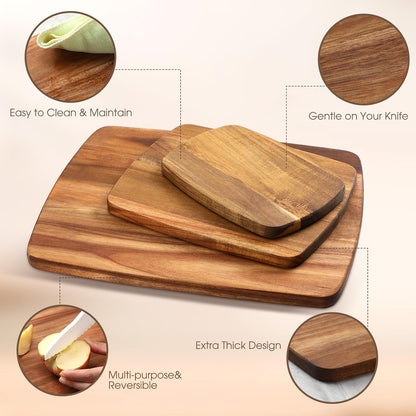12 Pcs Thick Acacia Wood Cutting Boards for Kitchen Reversible Wooden Chopping Board Set Double Sided Charcuterie Boards for Meat Cheese Meal Supplies(3 Sizes)