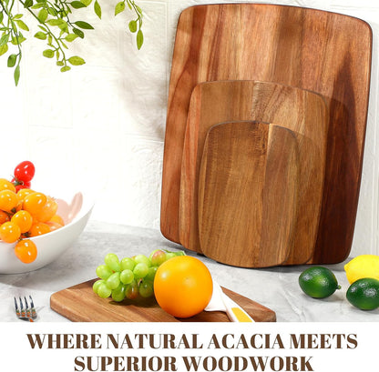 12 Pcs Thick Acacia Wood Cutting Boards for Kitchen Reversible Wooden Chopping Board Set Double Sided Charcuterie Boards for Meat Cheese Meal Supplies(3 Sizes)