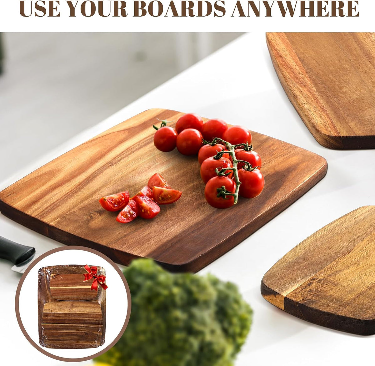 12 Pcs Thick Acacia Wood Cutting Boards for Kitchen Reversible Wooden Chopping Board Set Double Sided Charcuterie Boards for Meat Cheese Meal Supplies(3 Sizes)