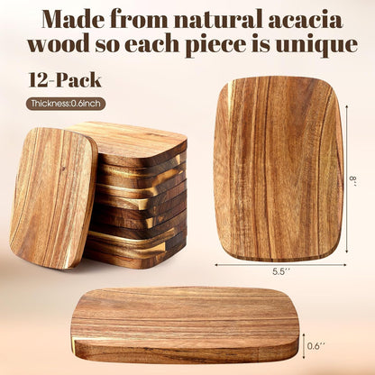 12 Pcs Thick Acacia Wood Cutting Boards for Kitchen Reversible Wooden Chopping Board Set Double Sided Charcuterie Boards for Meat Cheese Meal Supplies(3 Sizes)