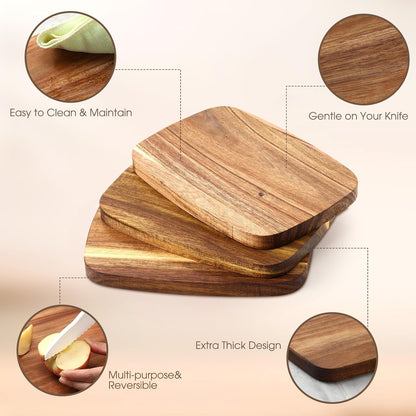 12 Pcs Thick Acacia Wood Cutting Boards for Kitchen Reversible Wooden Chopping Board Set Double Sided Charcuterie Boards for Meat Cheese Meal Supplies(3 Sizes)