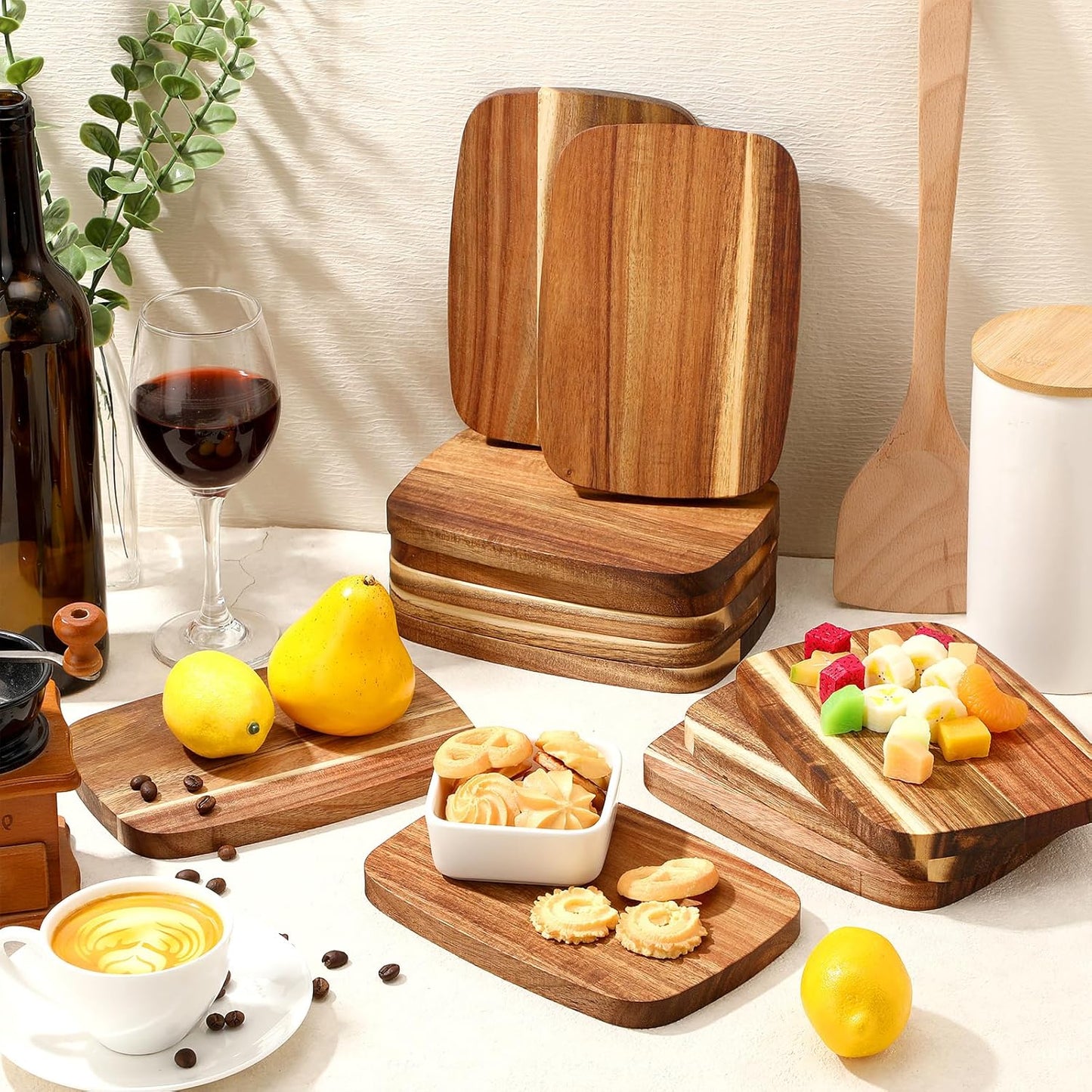 12 Pcs Thick Acacia Wood Cutting Boards for Kitchen Reversible Wooden Chopping Board Set Double Sided Charcuterie Boards for Meat Cheese Meal Supplies(3 Sizes)