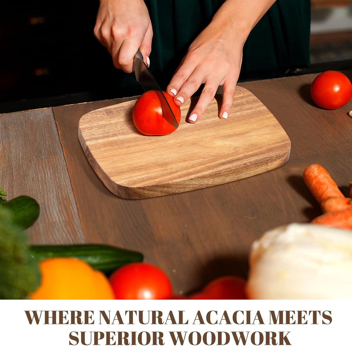 12 Pcs Thick Acacia Wood Cutting Boards for Kitchen Reversible Wooden Chopping Board Set Double Sided Charcuterie Boards for Meat Cheese Meal Supplies(3 Sizes)
