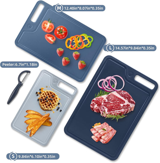 4 Piece Plastic Cutting Board Set for Kitchen Dishwasher Safe,Food Safety, Non-Slip Design, Ideal for Meat and Vegetable Prep
