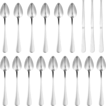 Grapefruit Spoons and Knife Set, 15 Stainless Steel Grapefruit Spoon And 3 Grapefruit knife with Serrated Edge Suitable for Citrus Fruits Desserts Salads
