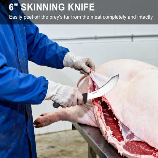 6" Skinning Knife, Professional Meat Butcher with SoftGrip Handle | Curved blade for skinning, SoftGrip handle for safety, For deer, fish & poultry, High-carbon steel stays sharp.