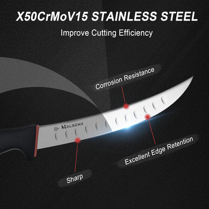 6" Skinning Knife, Professional Meat Butcher with SoftGrip Handle | Curved blade for skinning, SoftGrip handle for safety, For deer, fish & poultry, High-carbon steel stays sharp.