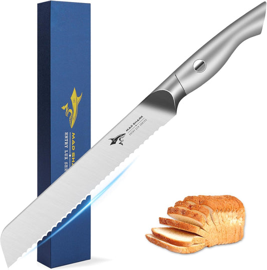 Bread Knife 8 Inch, Razor Sharp Blade from German Molybdenum-vanadium Steel, Professional Serrated Bread Knife for Homemade Bread, Sourdough Cutting (8 inch)