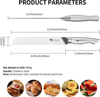 Bread Knife 8 Inch, Razor Sharp Blade from German Molybdenum-vanadium Steel, Professional Serrated Bread Knife for Homemade Bread, Sourdough Cutting (8 inch)
