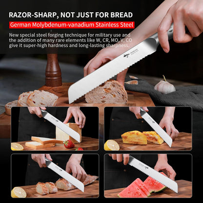 Bread Knife 8 Inch, Razor Sharp Blade from German Molybdenum-vanadium Steel, Professional Serrated Bread Knife for Homemade Bread, Sourdough Cutting (8 inch)