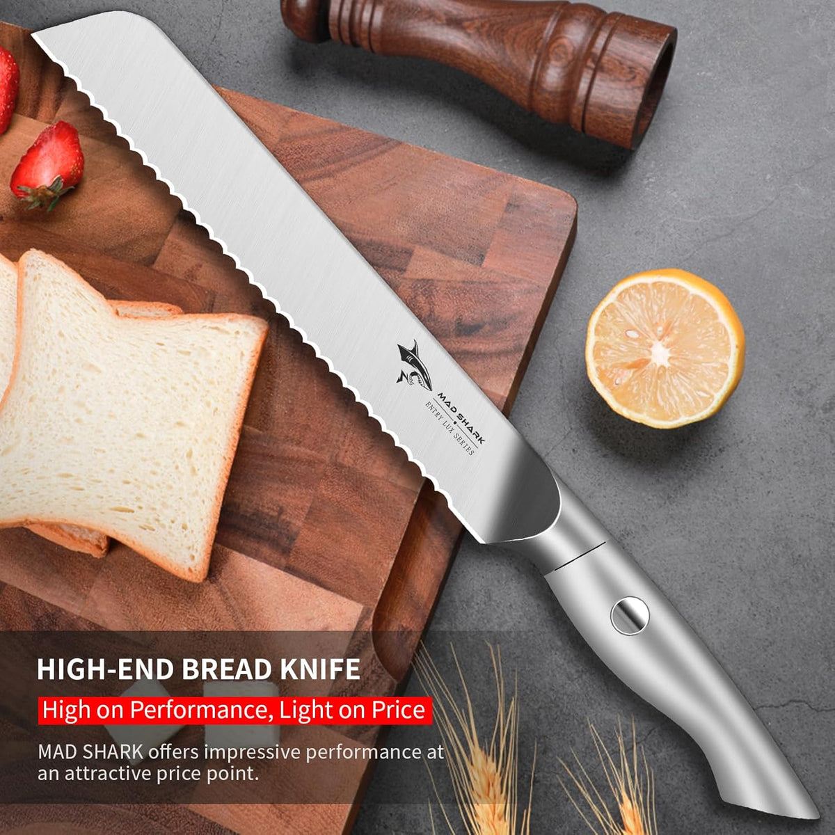 Bread Knife 8 Inch, Razor Sharp Blade from German Molybdenum-vanadium Steel, Professional Serrated Bread Knife for Homemade Bread, Sourdough Cutting (8 inch)