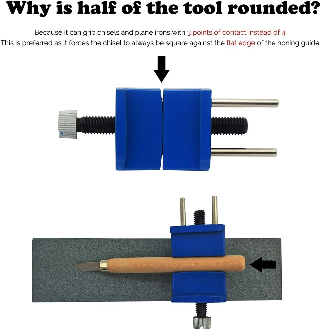 Honing Guide,Sharpening Jig for Chisel (1/8” to 1-7/8”) and Planer Blade (1-3/8” to 3-1/8”), Fixed Angle Knife Sharpener with Clamping Holder,Ideal for Graver and Flat Chisel Woodworking Tool