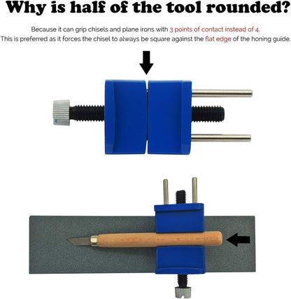 Honing Guide,Sharpening Jig for Chisel (1/8” to 1-7/8”) and Planer Blade (1-3/8” to 3-1/8”), Fixed Angle Knife Sharpener with Clamping Holder,Ideal for Graver and Flat Chisel Woodworking Tool