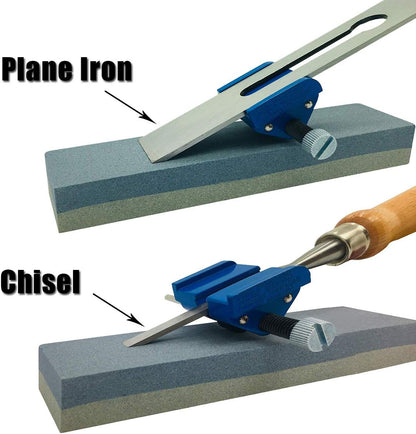 Honing Guide,Sharpening Jig for Chisel (1/8” to 1-7/8”) and Planer Blade (1-3/8” to 3-1/8”), Fixed Angle Knife Sharpener with Clamping Holder,Ideal for Graver and Flat Chisel Woodworking Tool