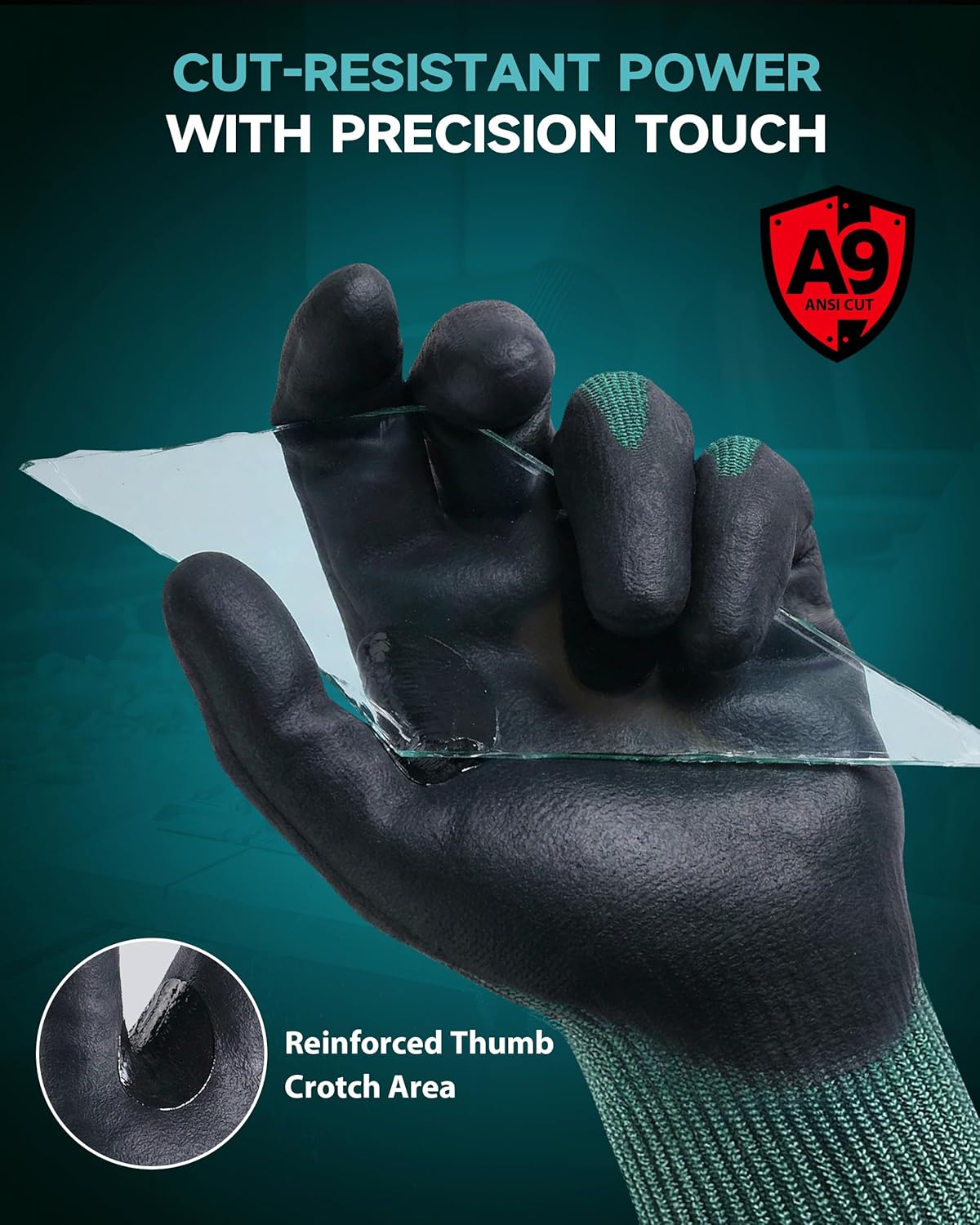 A3/A4/A9 Cut Resistant 2/3/6/12 Pairs Work Gloves for Men & Women | Touchscreen, Foam Nitrile Coated, Ideal for Glass Cutting, Wood Carving