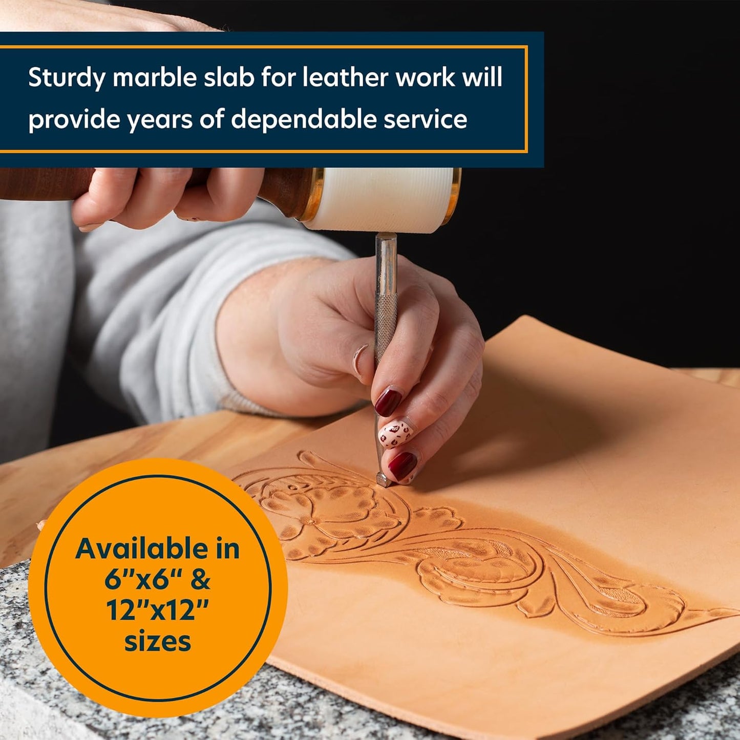Marble Slab, Sturdy Non-Porous Marble Block, Leathercraft Gear for Detailed Tooling, Stamping, Carving, and More