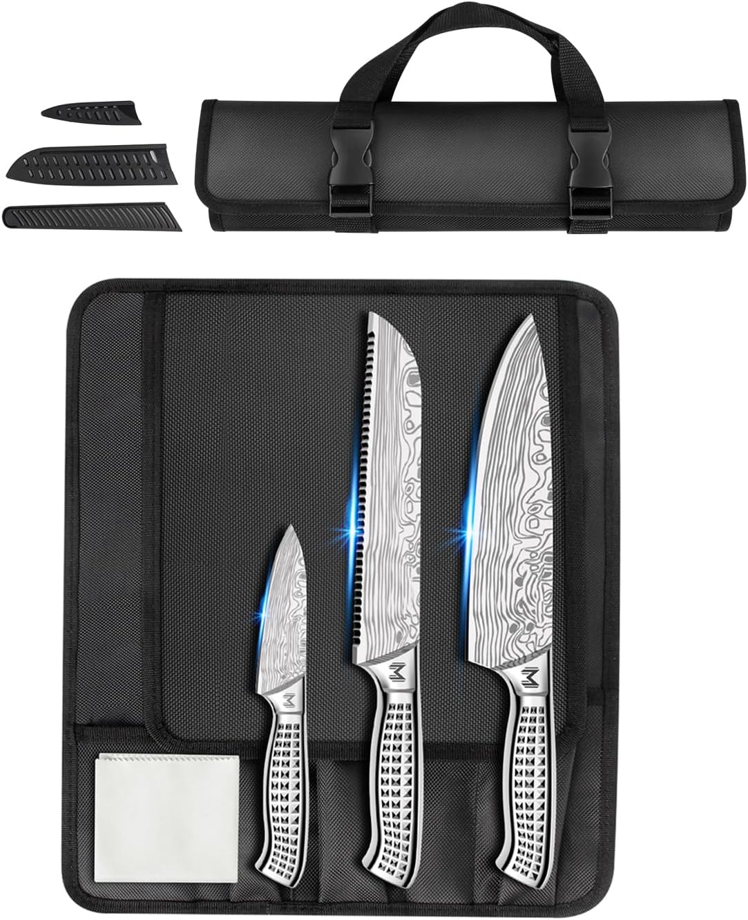 4PCS Kitchen Knife Set,High-Carbon Stainless Steel Chef Knife Set, Portable Knife Roll Bag, Portable Knives for Outdoor Camping and Travel