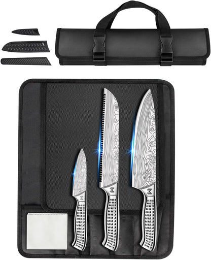 4PCS Kitchen Knife Set,High-Carbon Stainless Steel Chef Knife Set, Portable Knife Roll Bag, Portable Knives for Outdoor Camping and Travel